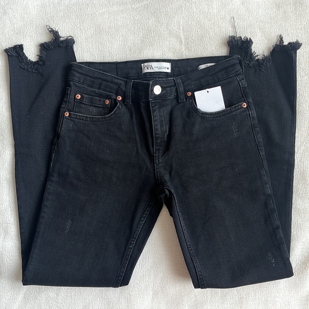 ZARA the skinny ripped ankle black denim‎ jeans NWT - Picture 4 of 8